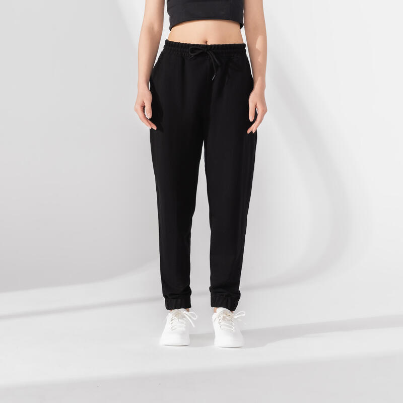 Pantalon de trening din bumbac Regular 500 Fitness Negru Damă