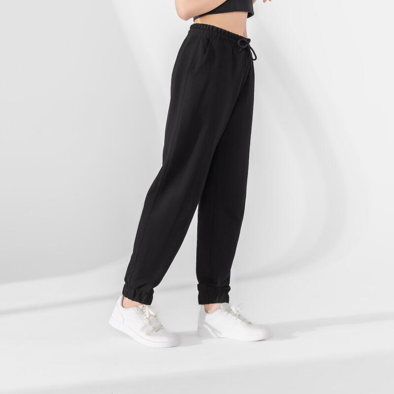Pantalon de trening din bumbac Regular 500 Fitness Negru Damă