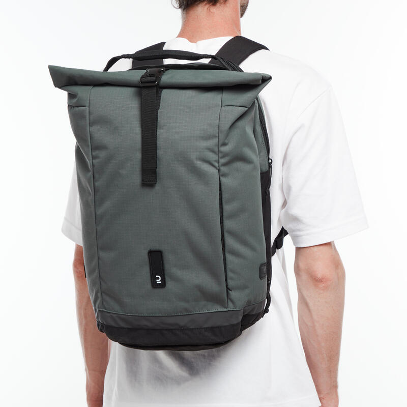 Doppel-Fahrradtasche Gepäcktasche Rucksack für Gepäckträger 27 Liter grün/grau 