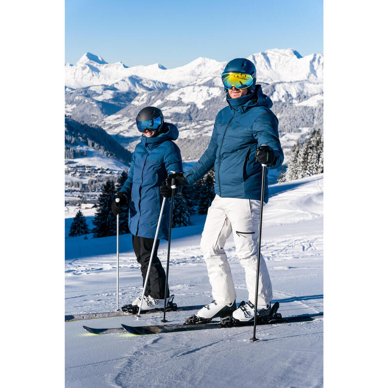 Casaco quente de ski comprido mulher 500 - azul