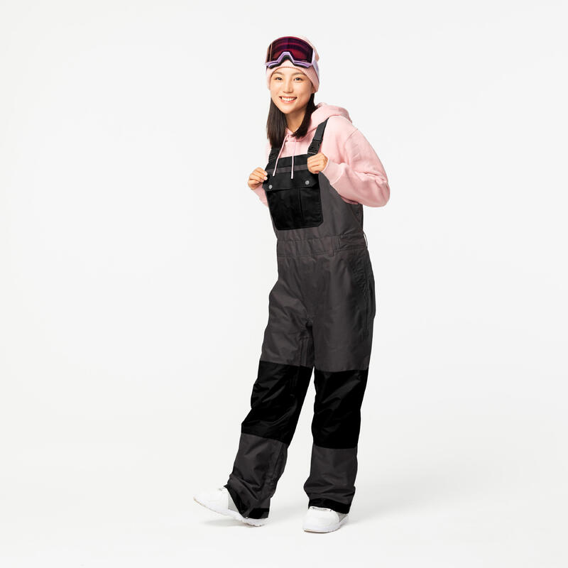 Adult Wide Waterproof Snowboard Salopettes SNB 500 - Black