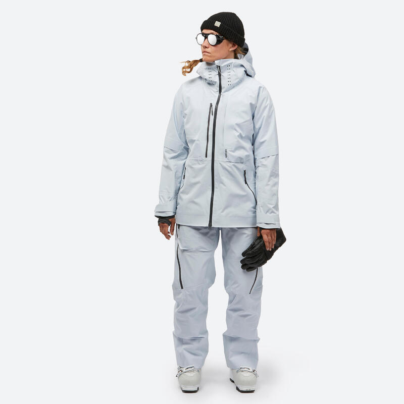 Pantalon salopette de ski très imperméable femme, FR900 bleu clair