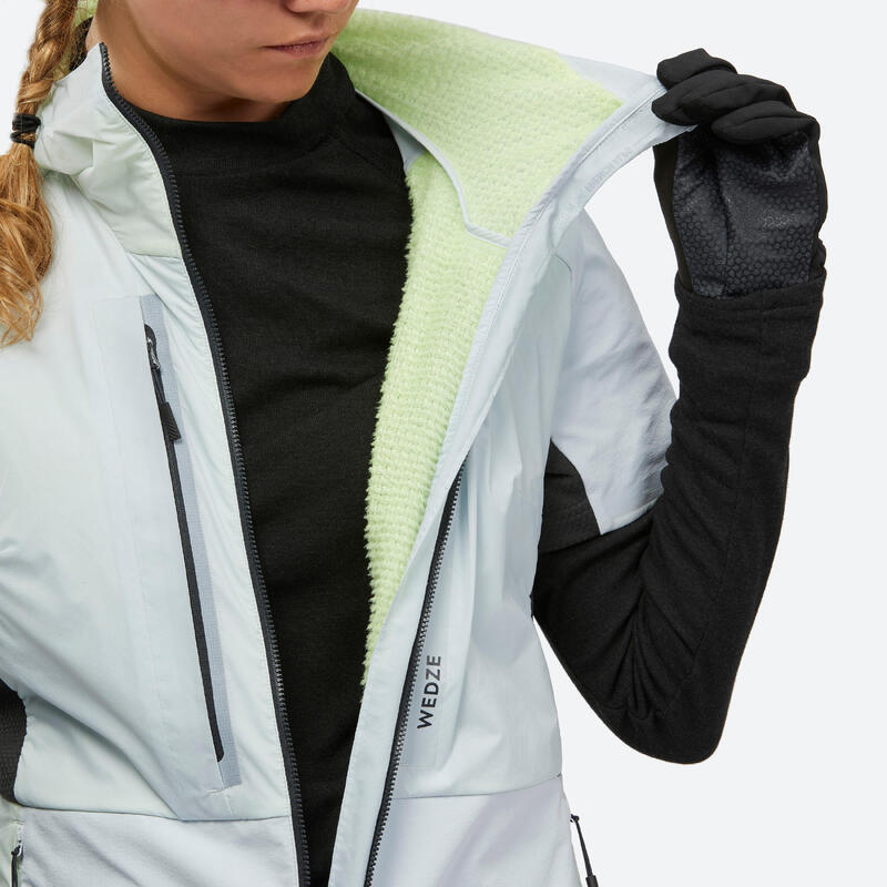 GILET MANCHE COURTE SKI DE RANDONNEE FEMME PACER - BLEU GLACIER ET JAUNE