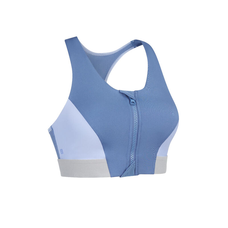 Women's Zip-Up Sports Bra Medium Support - Comet Blue/Indigo/Light Grey