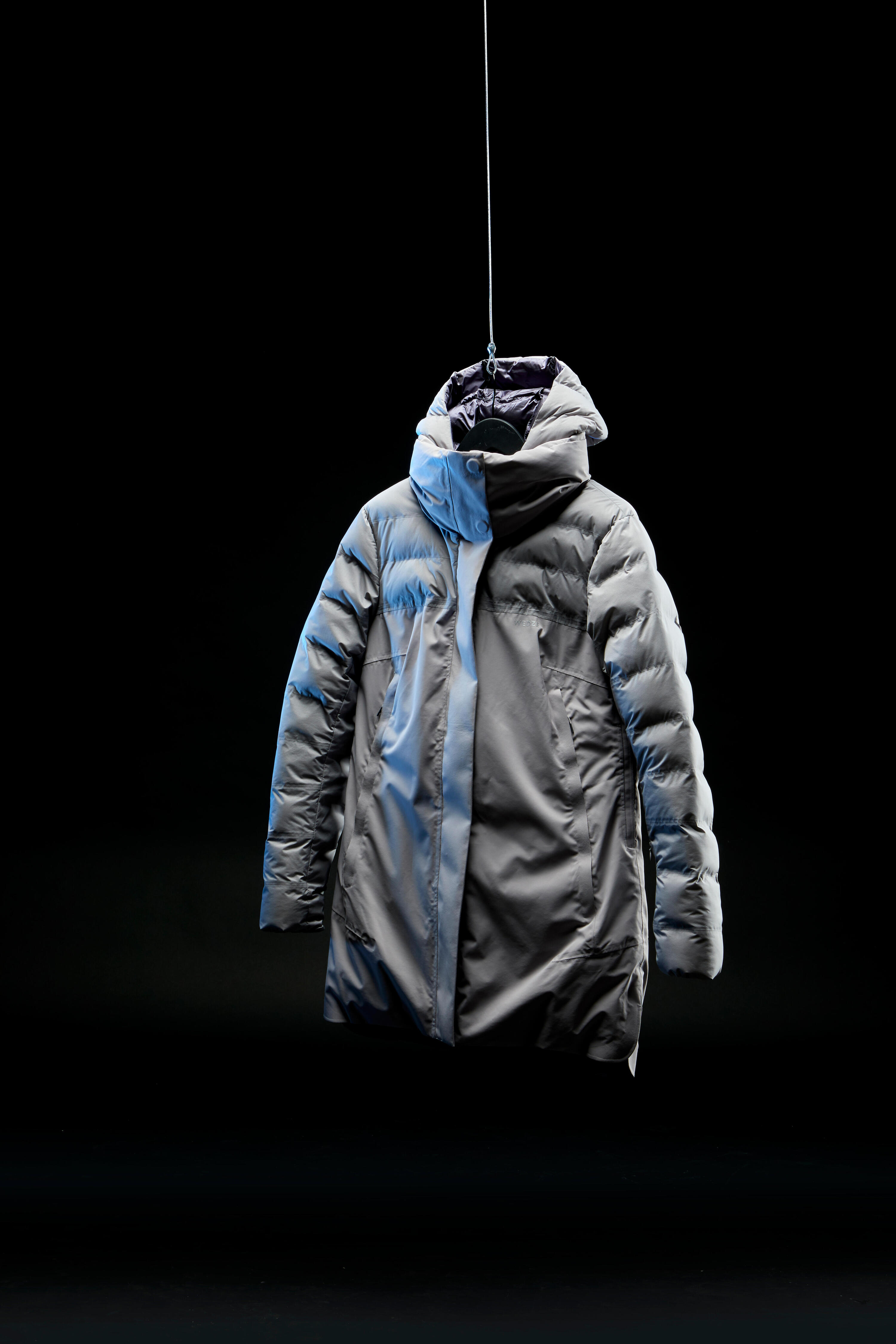 Women's long warm ski jacket 500 - light grey 2/7
