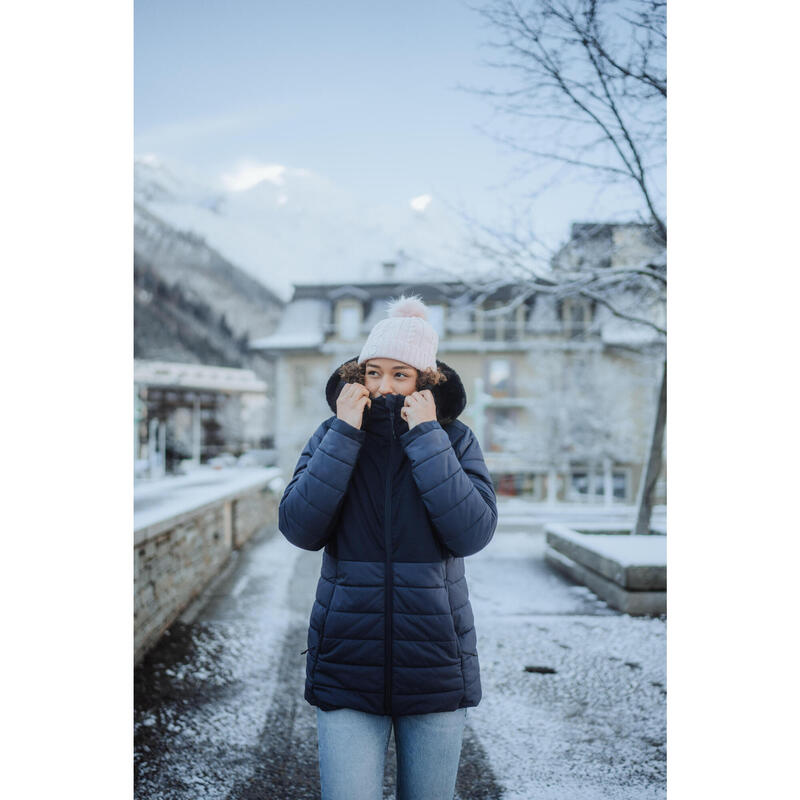 BONNET DE SKI FEMME TORSADES FUR LAINE ROSE