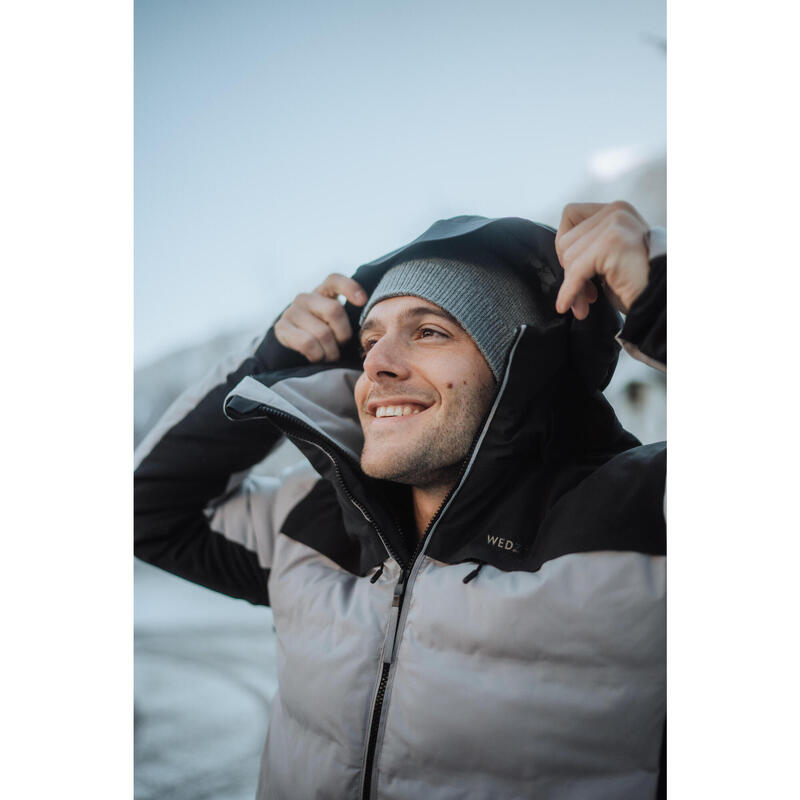 Warme ski-jas heren 900 Warm grijs en zwart
