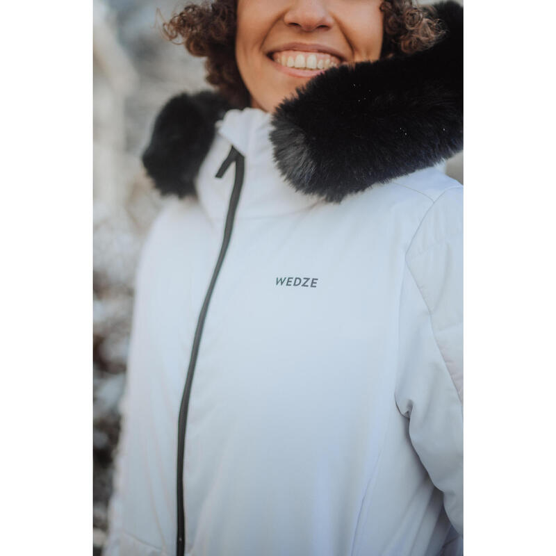 Casaco de ski quente meio-comprido mulher 100 branco