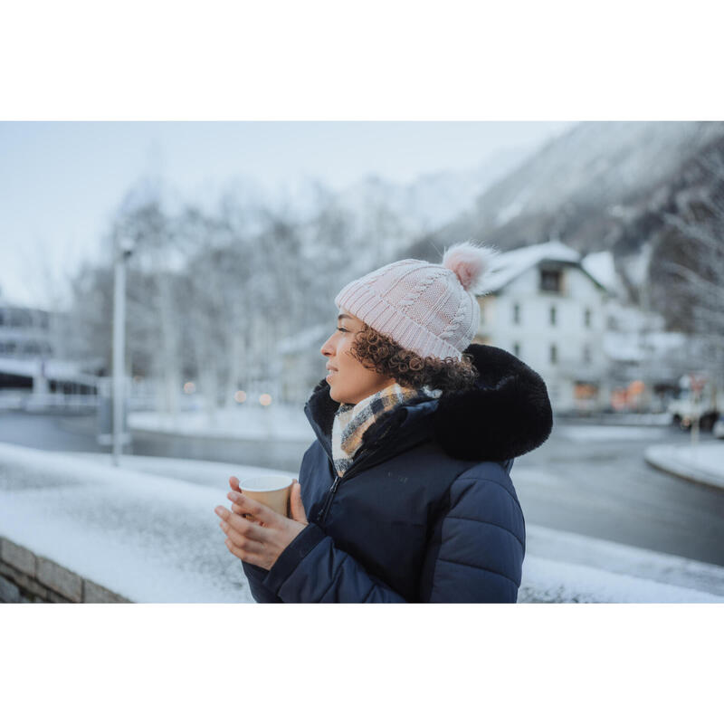 Veste de ski chaude mi-longue femme, 100 bleu marine