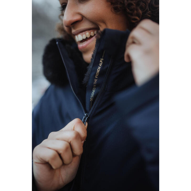 Veste de ski chaude mi-longue femme, 100 bleu marine