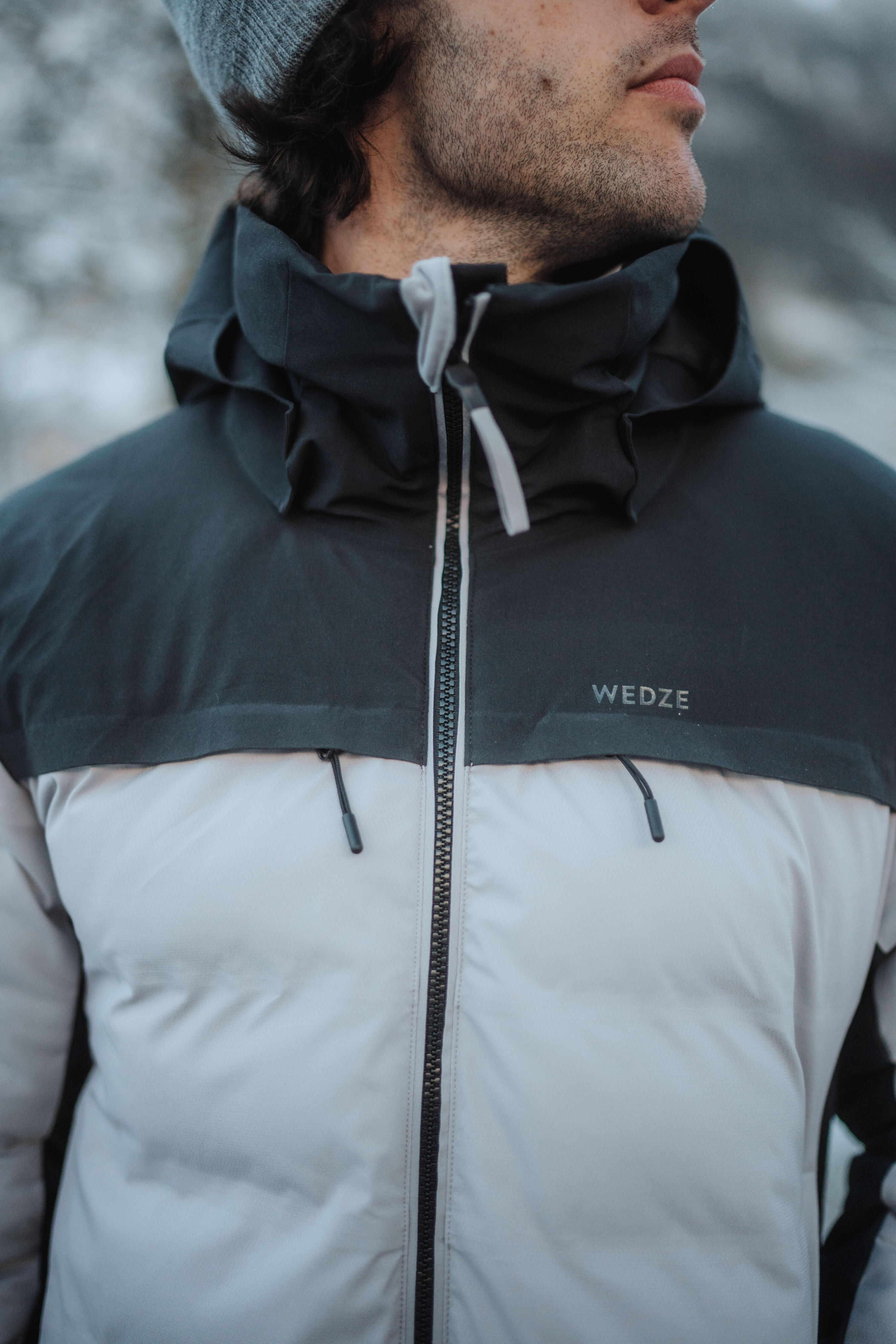 Chaqueta acolchada de esquí muy cálida y ventilada hombre, 500 WARM gris y negro 17/23