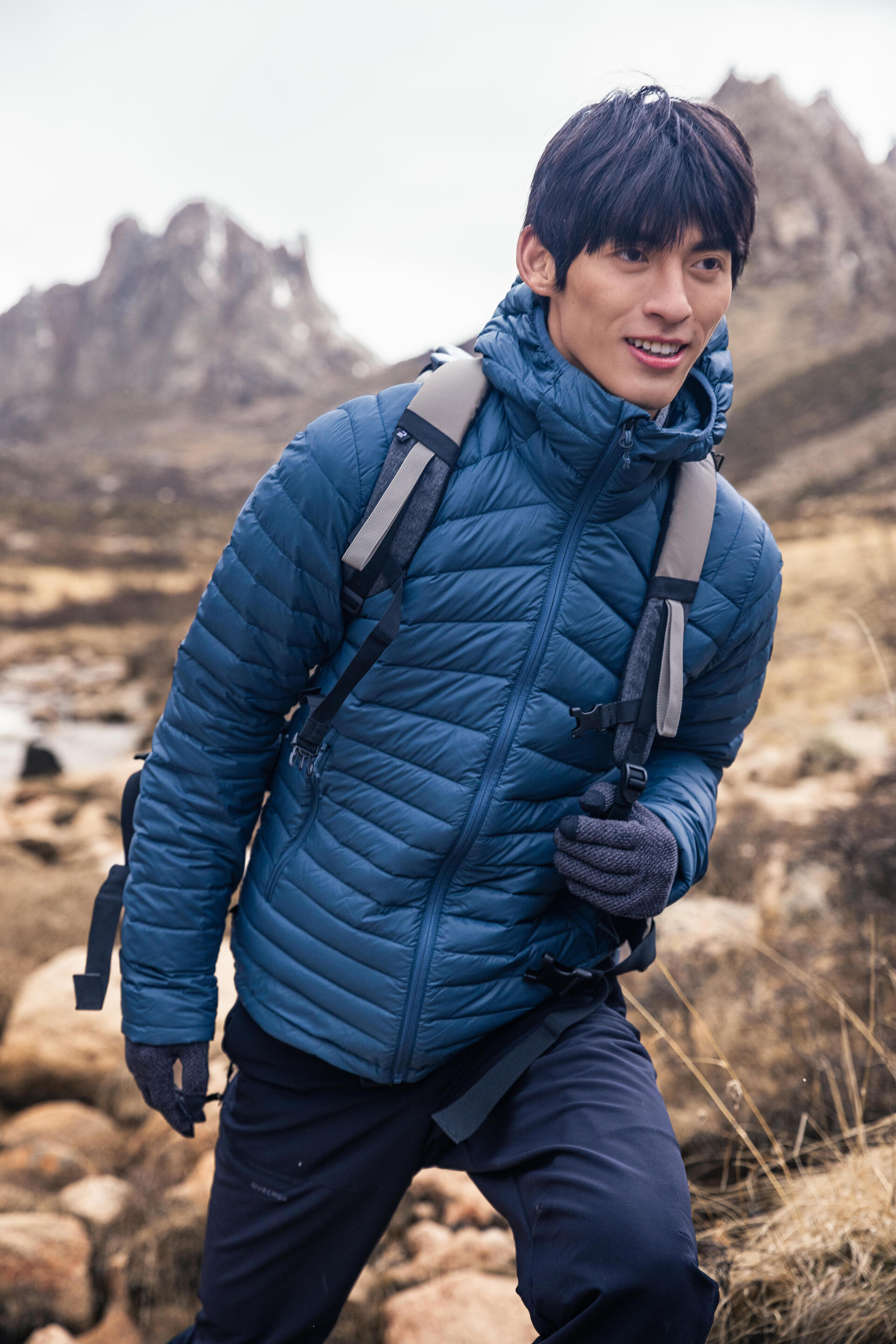 5°C Men's Down Trekking Snow Hiking Hoodie Jacket MT100 Blue