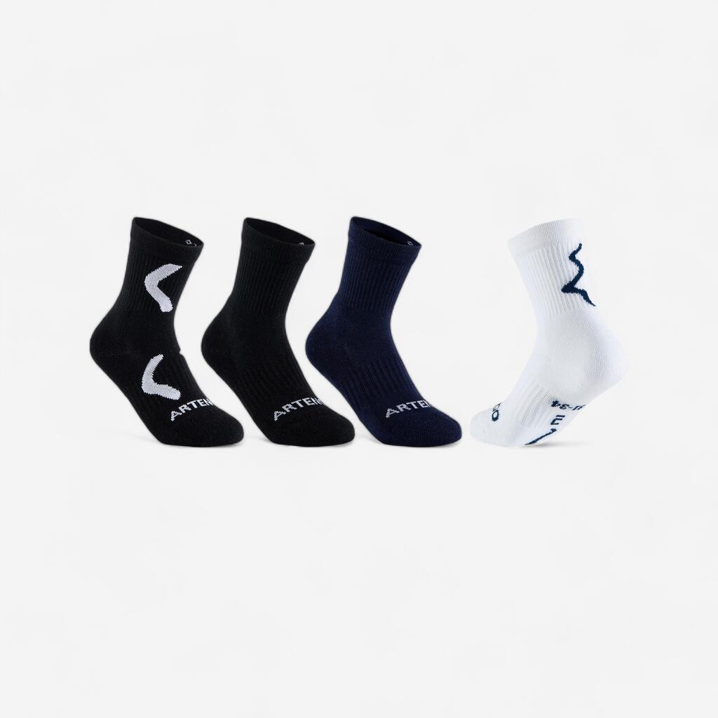 Kids' High-Cut Tennis Socks 4-Pack RS 300 - Blue/White/Navy Print