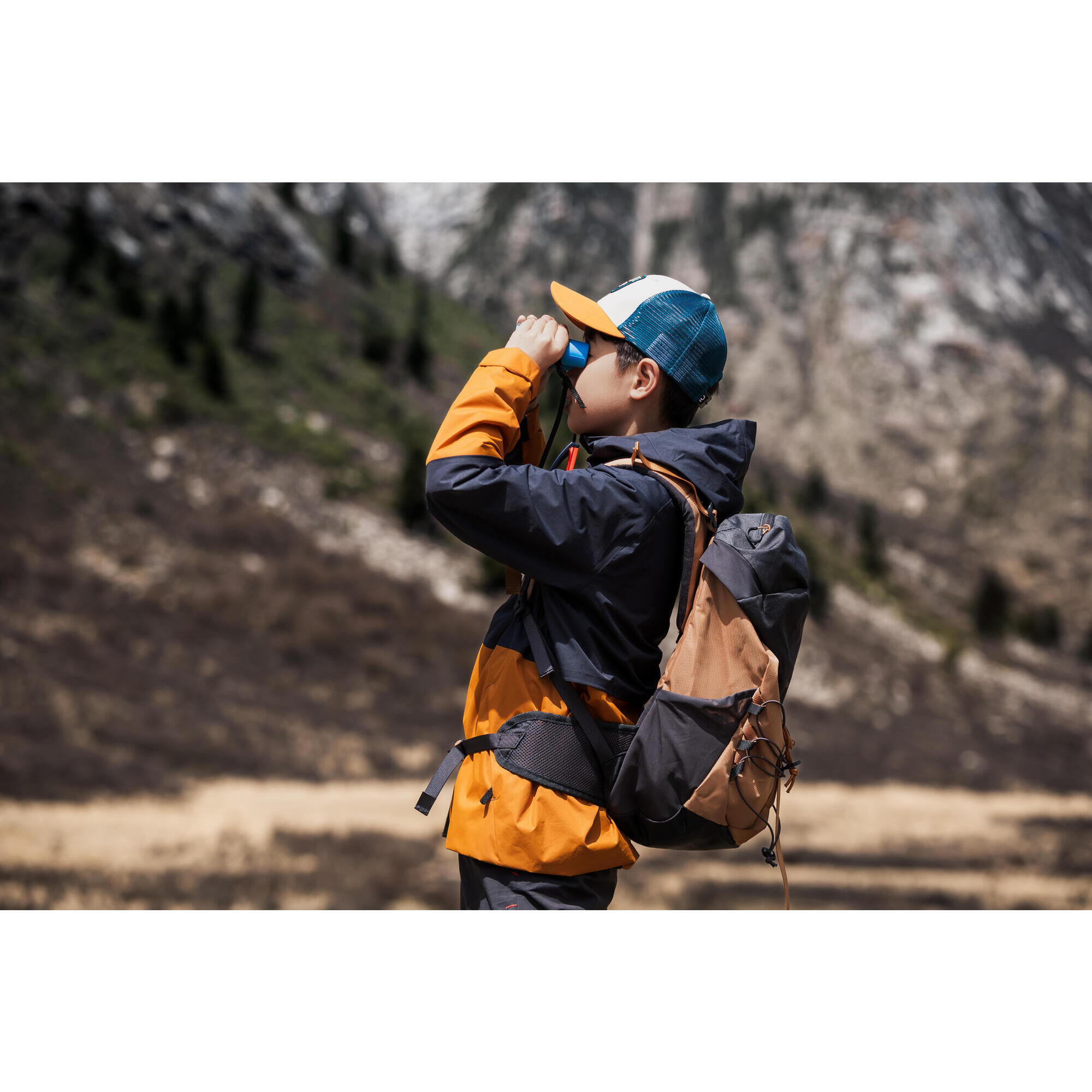 Waterproof hiking jacket - MH500 grey and ochre - children 7-15 years