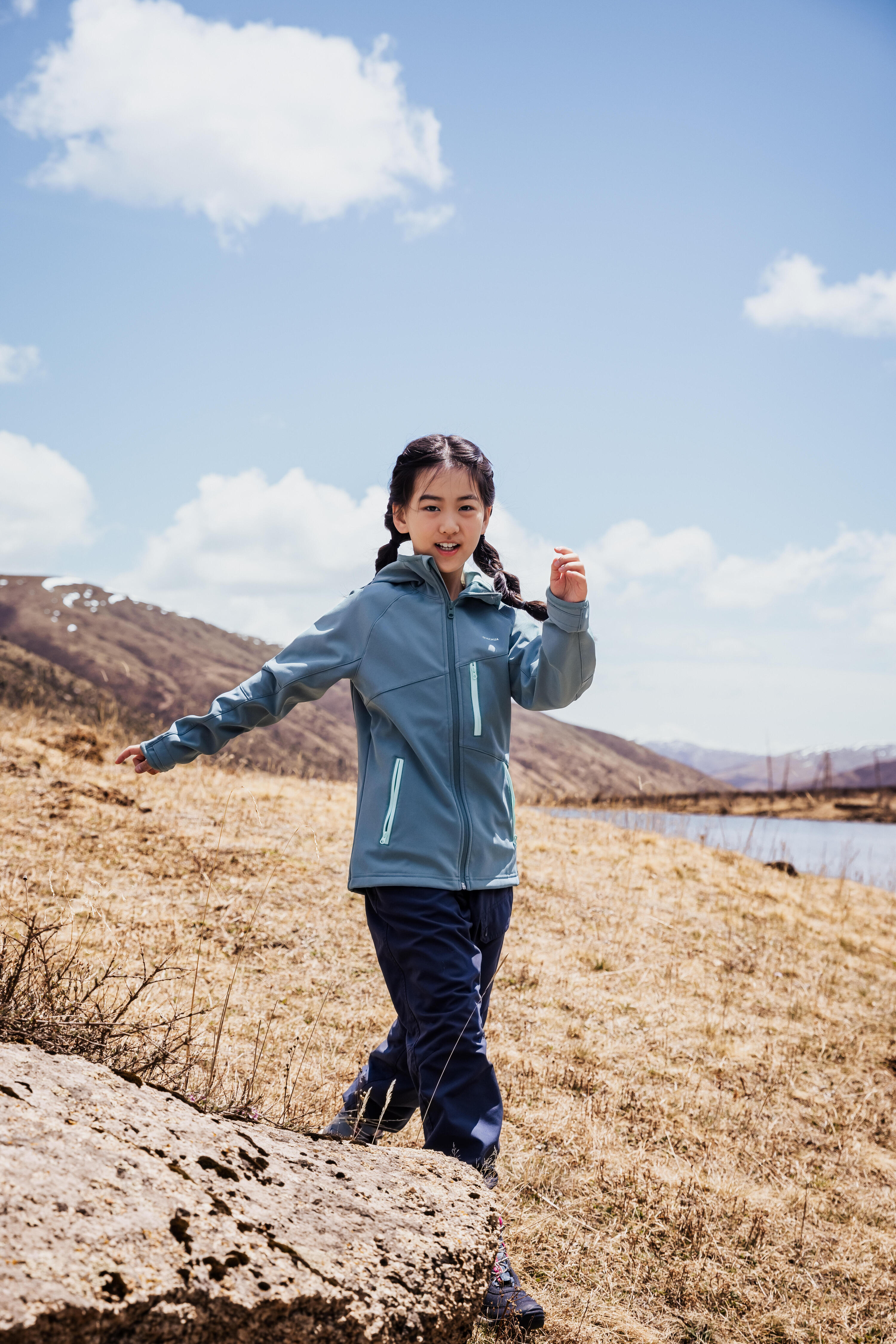 VESTE SOFTSHELL RANDONNEE - MH550 VERT PASTEL - ENFANT 7-15 ANS 10/15