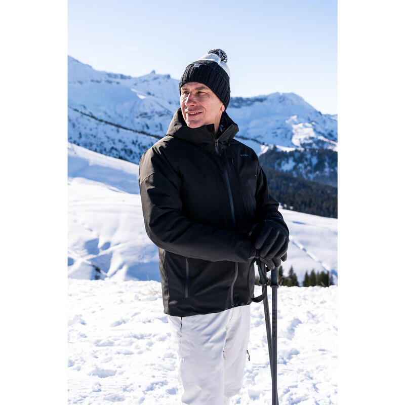 Casaco de ski quente e impermeável homem, 500 preto