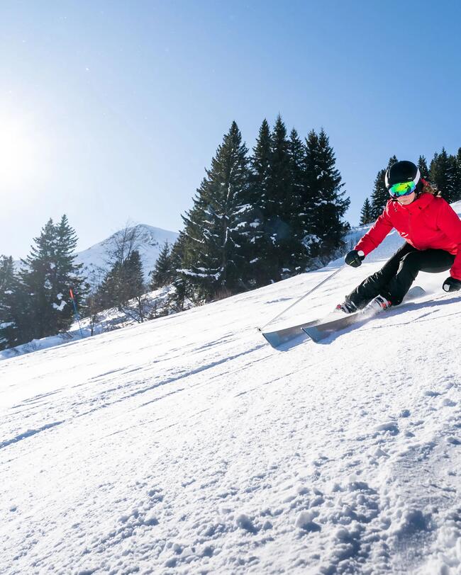 SKIS ALPINS AVEC FIXATIONS FEMME BOOST 500 - BLEUS