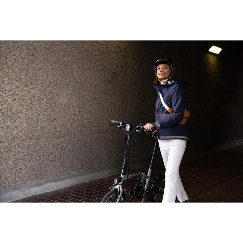 Chaqueta Ciclismo Urbano 540 Mujer Azul Marino Visibilidad Nocturna Impermeable