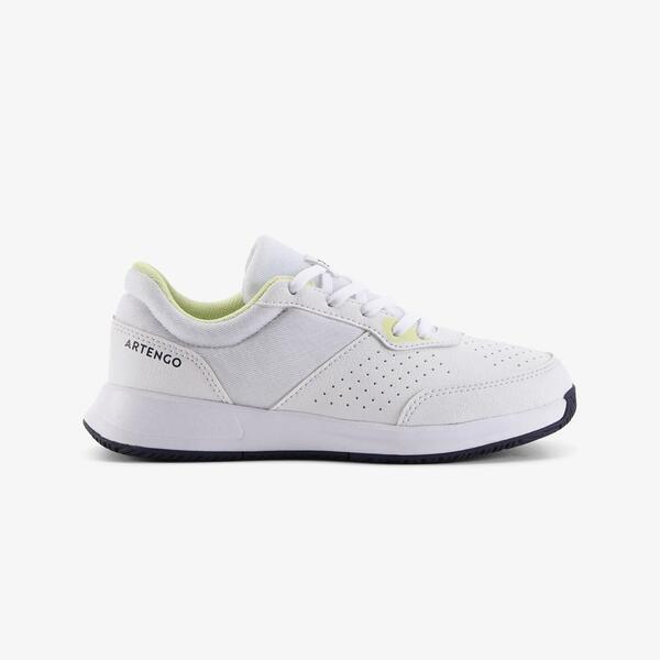 Kids' white and yellow lace-up court shoe