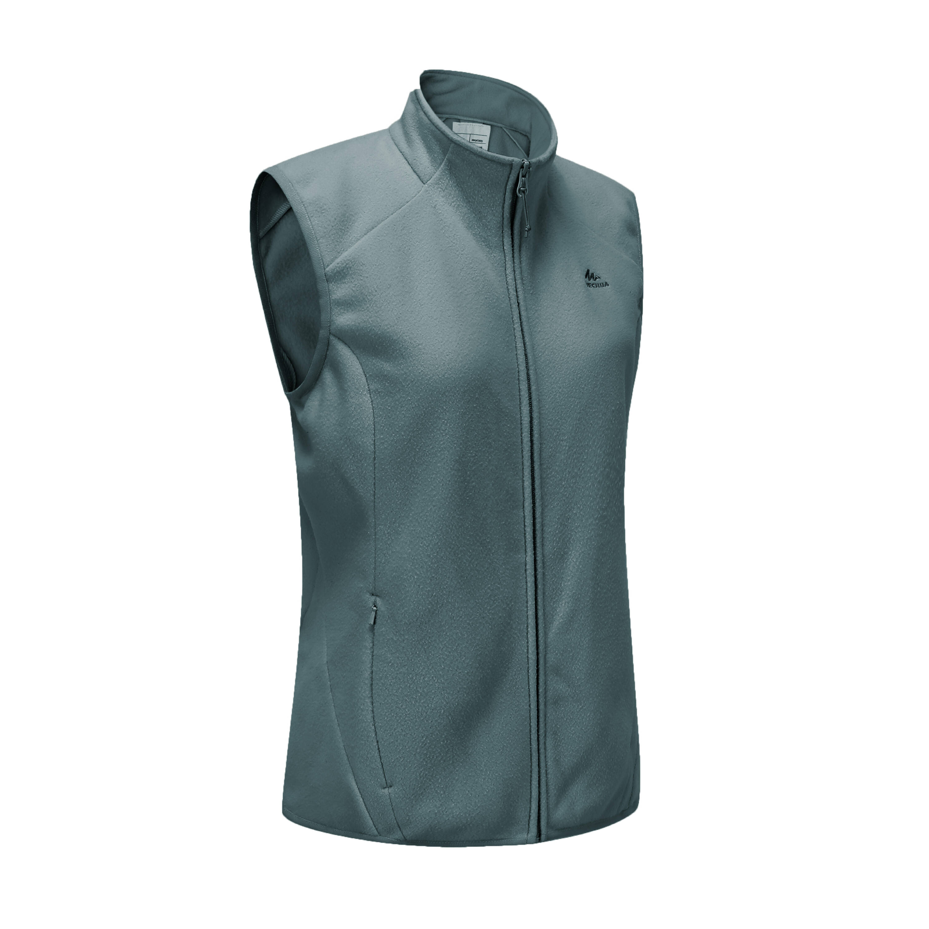Women’s mountain hiking sleeveless fleece jacket, MH100 - Green -  1