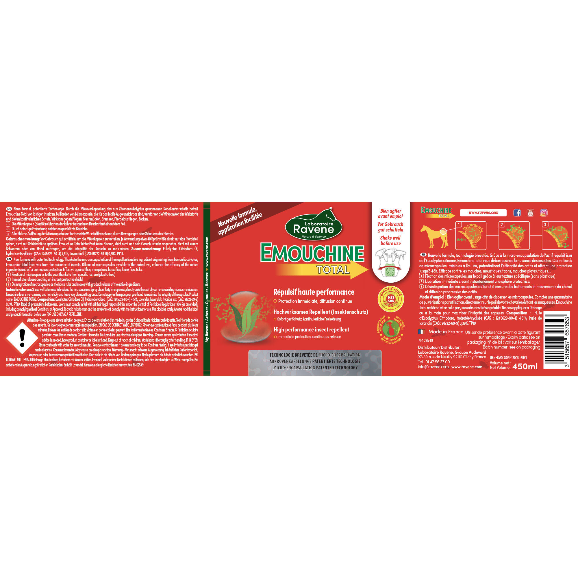 Preparat dla koni odstraszający owady Emouchine Total 450 ml 2/2