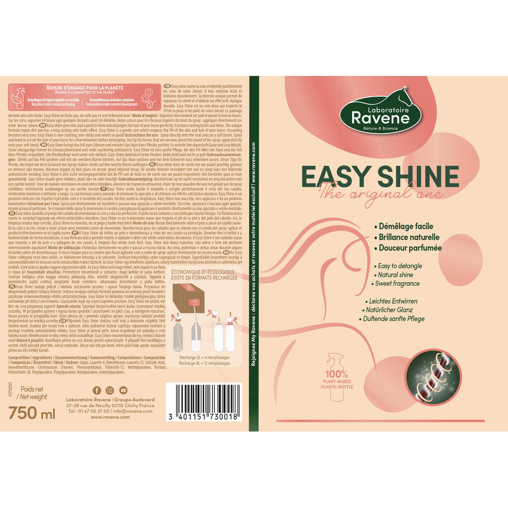 Kondicionierius žirgų kailiui, karčiams ir uodegai „Easyshine“, 750 ml