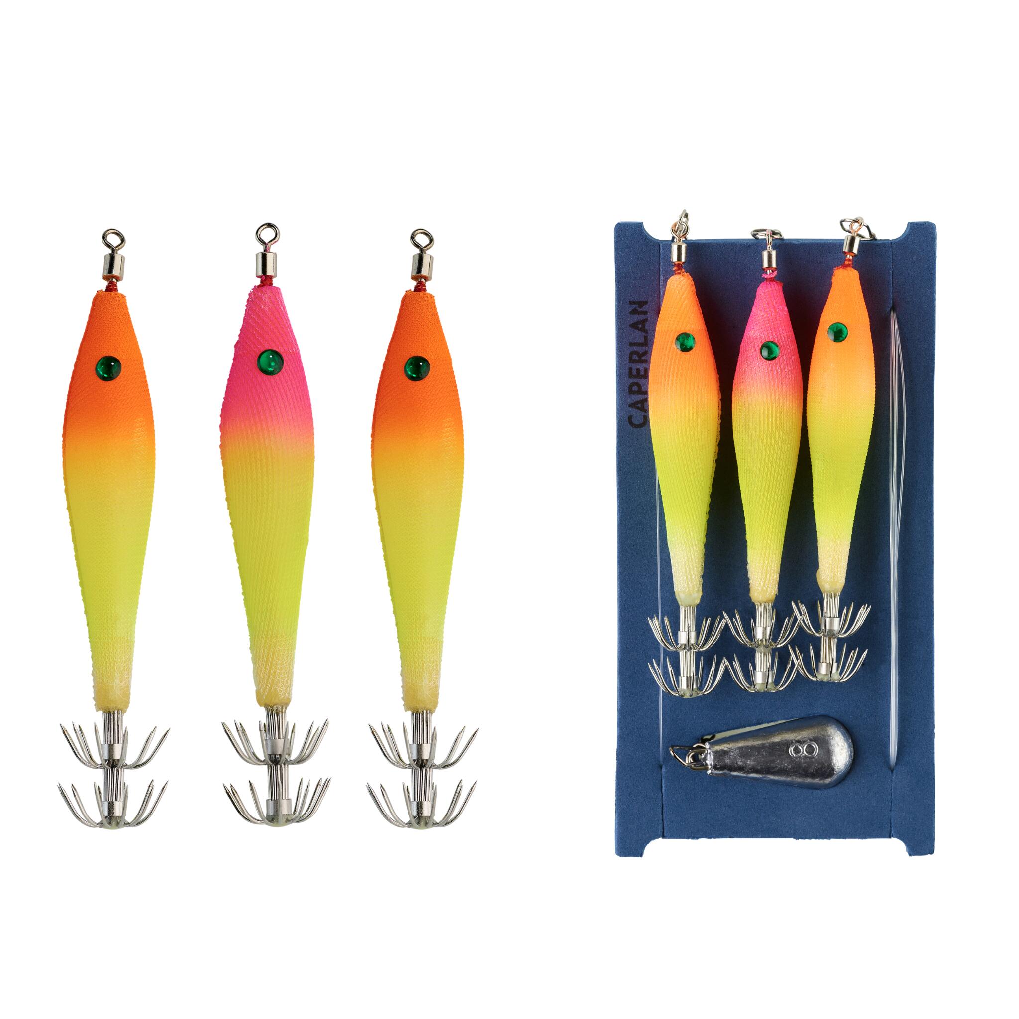 Ready-to-fish kit SW ETU KIT SQ, 3 cuttlefish and squid fishing jigs 1/4