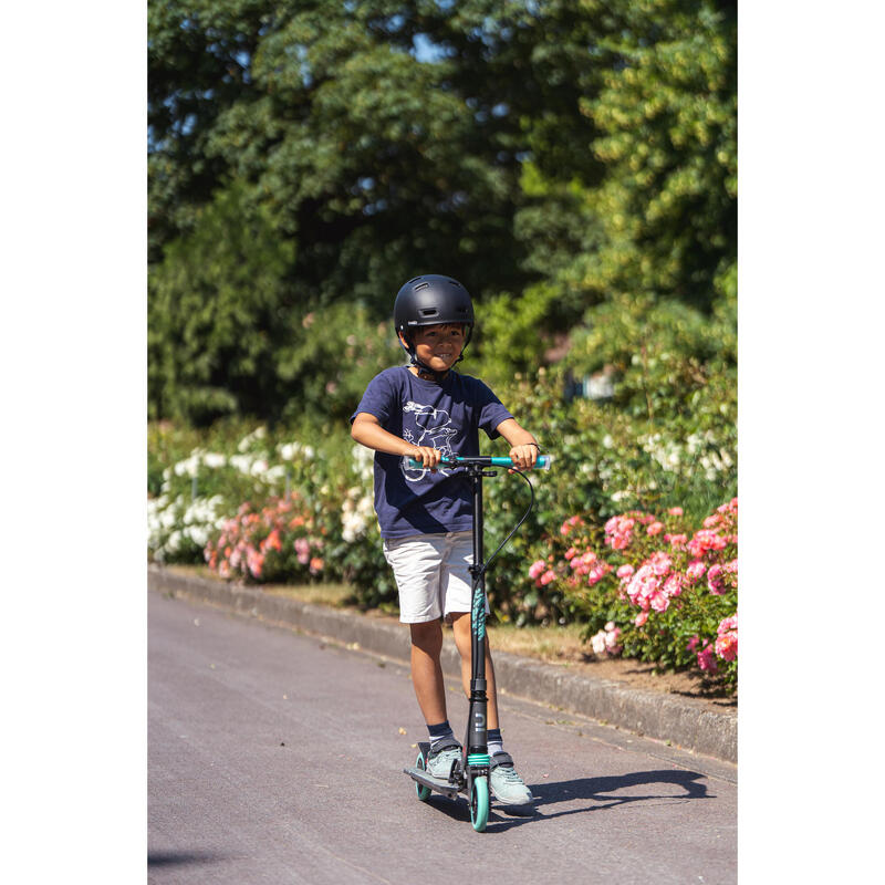 Scooter Tretroller Kinder mit Federung und Lenkerbremse - MID5 grau/grün