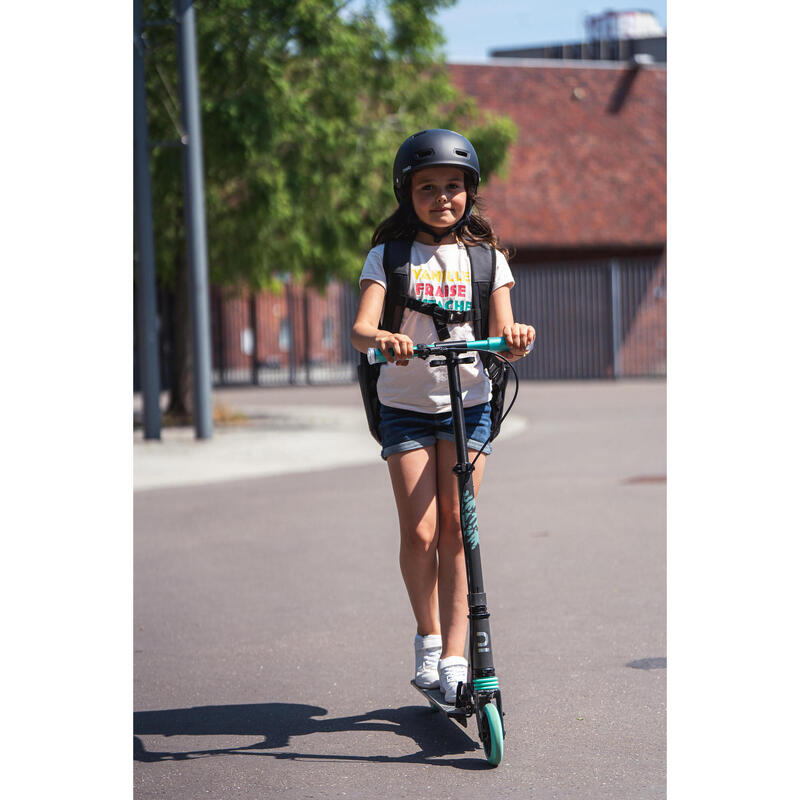Scooter Tretroller Kinder mit Federung und Lenkerbremse - MID5 grau/grün