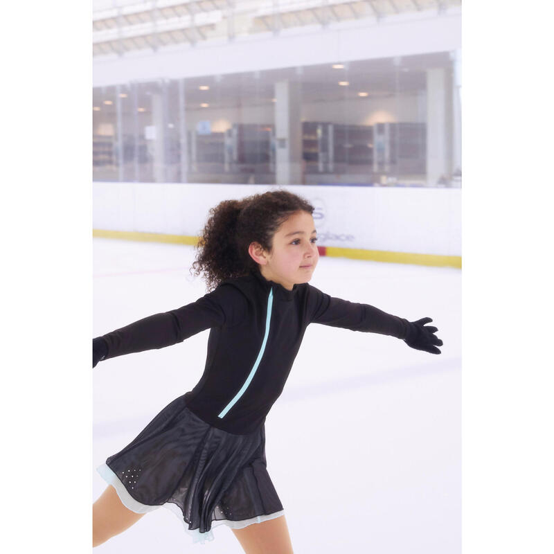 Tunique d'entrainement de patinage artistique noire et menthe.