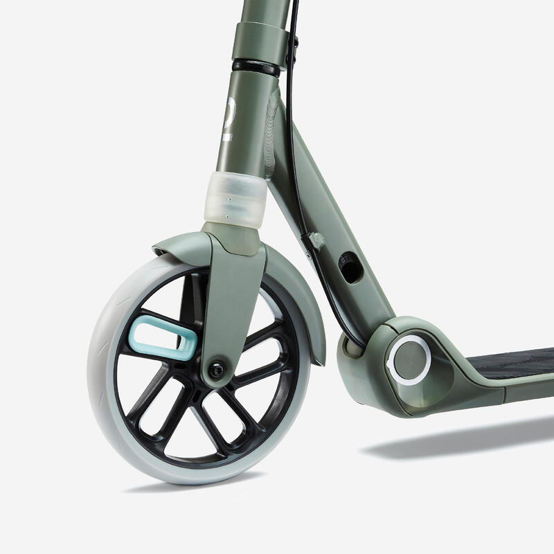 Trottinette junior m900 vert kaki et touche bleu clair