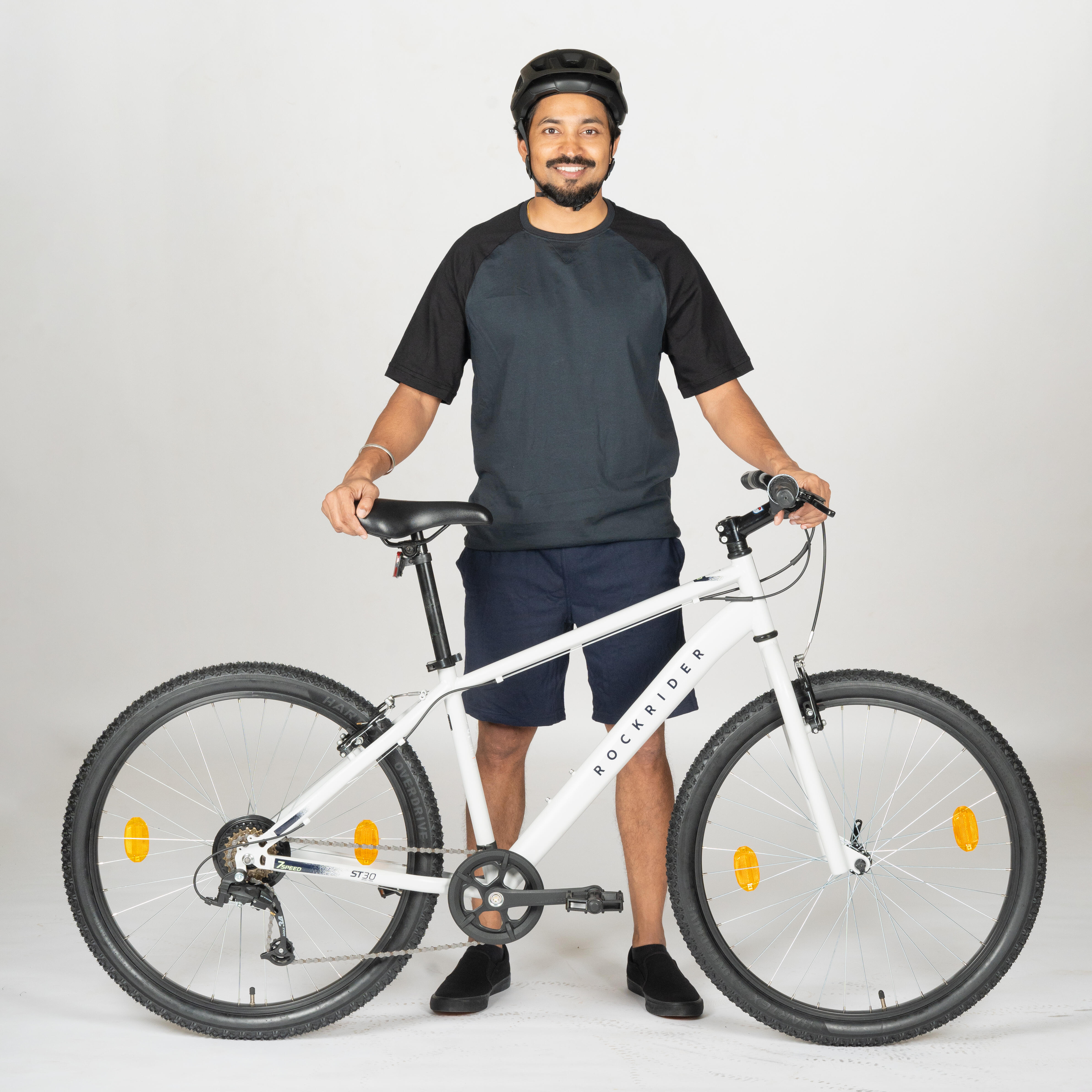 Mountain Bike Rockrider ST30 White 7 Speed MTB Tyres Unisex Frame V Brakes