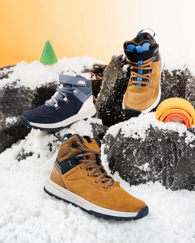 Winterschuhe Kinder halbhoch warm Leder Klettverschluss Winterwandern SH500 