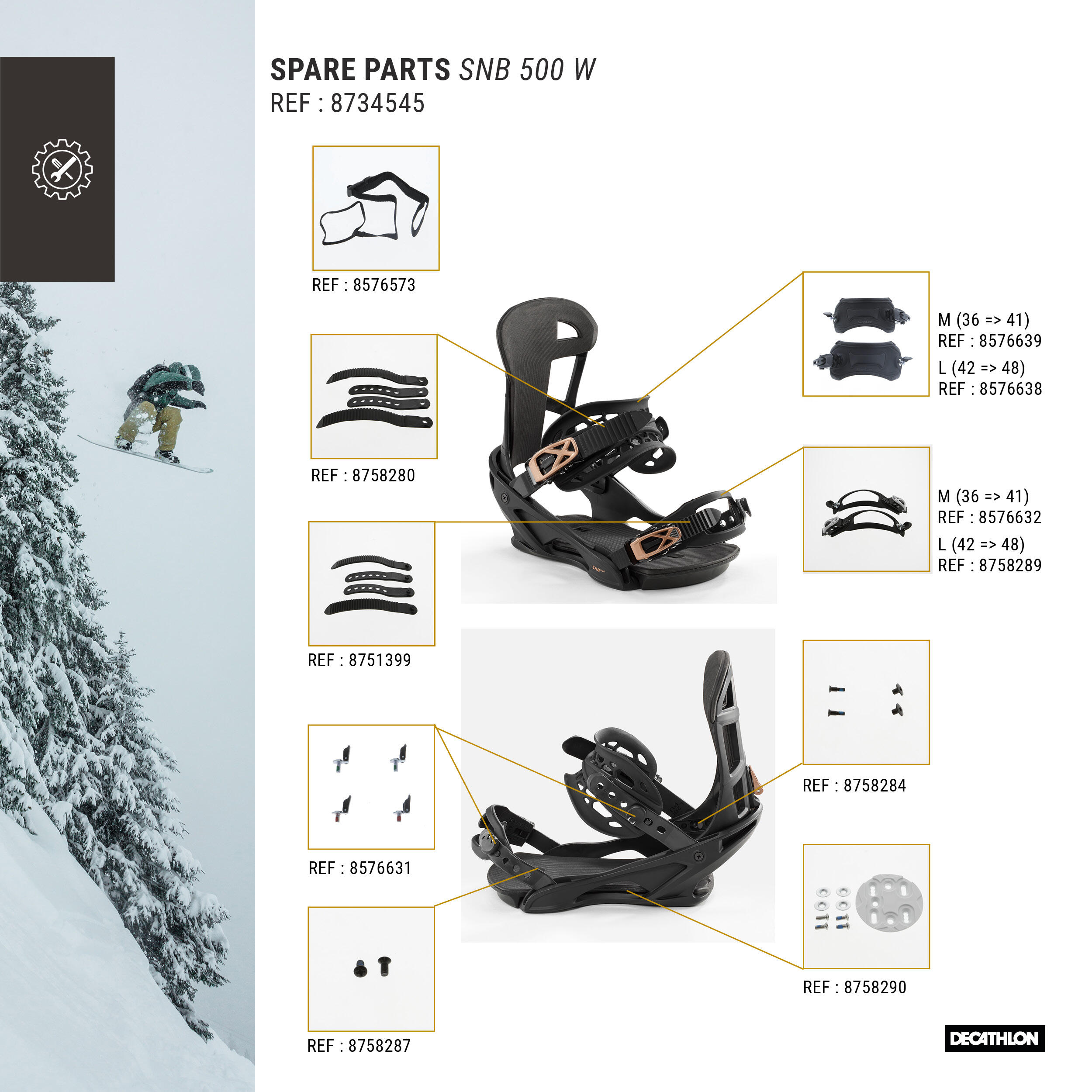 Unisex Snowboard Bindings, All Mountain/Freestyle - SNB 500 Black 4/12