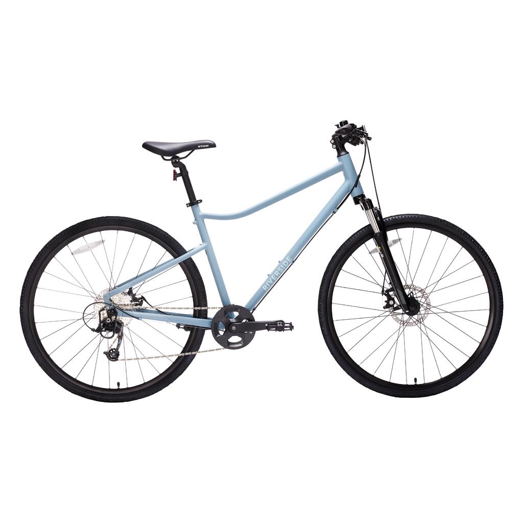 Bicicleta Híbrida de disco con 9 velocidades Unisex Riverside 500 - Gris