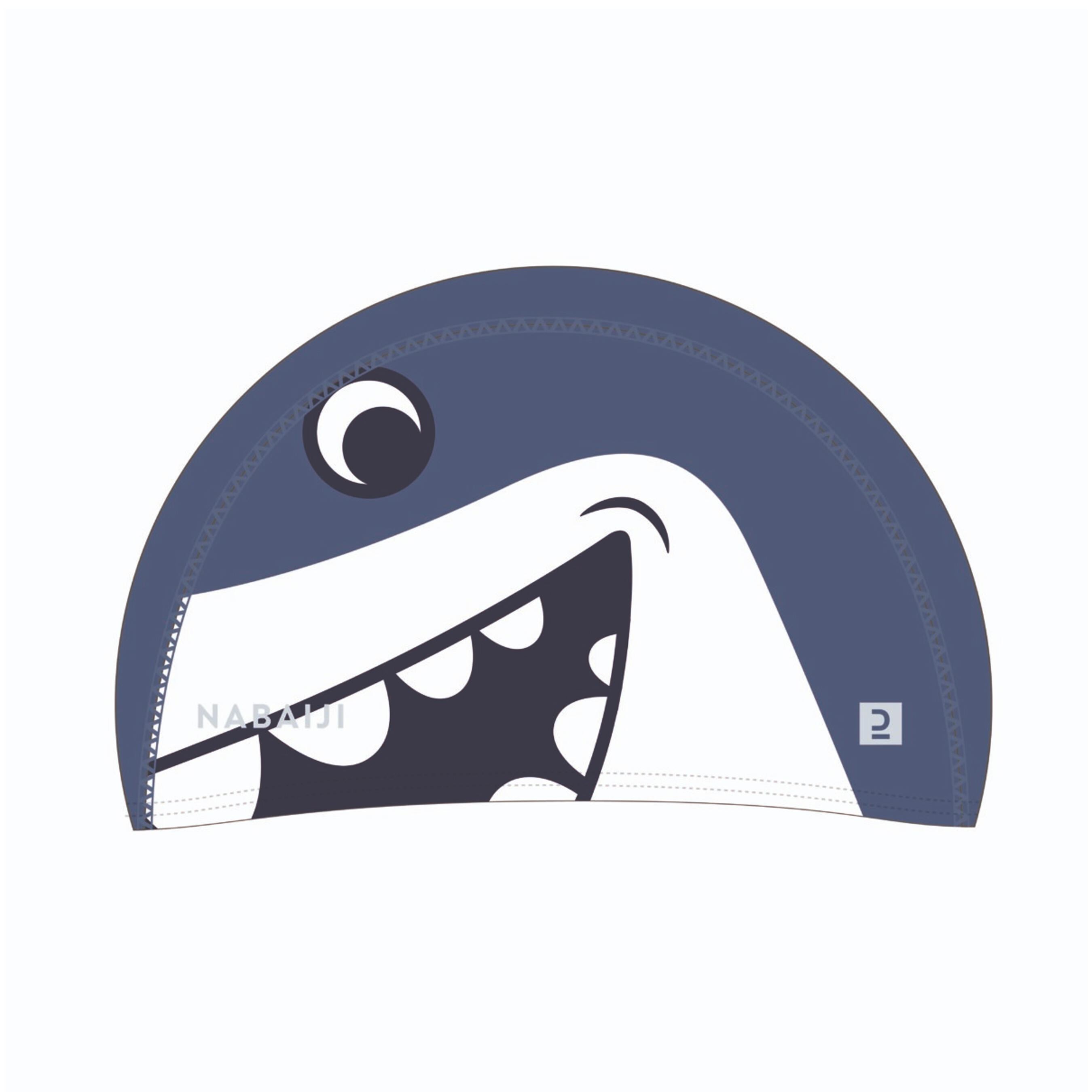 Kids Swim Cap Coated Mesh Printed Fabric Shark Blue