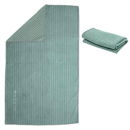 Mikropluošto rankšluostis, XL dydžio, 110 x 175 cm, dryžuotas, tamsiai žalias