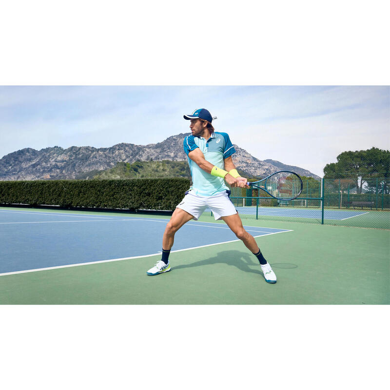 Chaussures de tennis homme multicourt - Asics Gel Resolution 9 Blanc Bleu Jaune