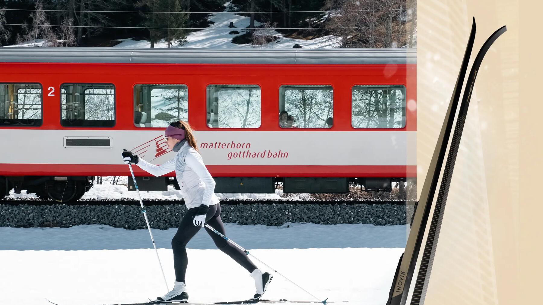 Kobieta jadąca na nartach biegowych