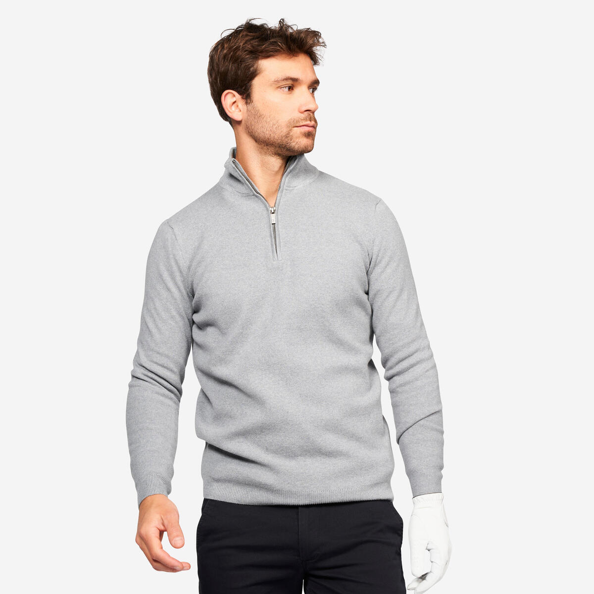 Pull de golf col montant zippé Homme, MW500 gris