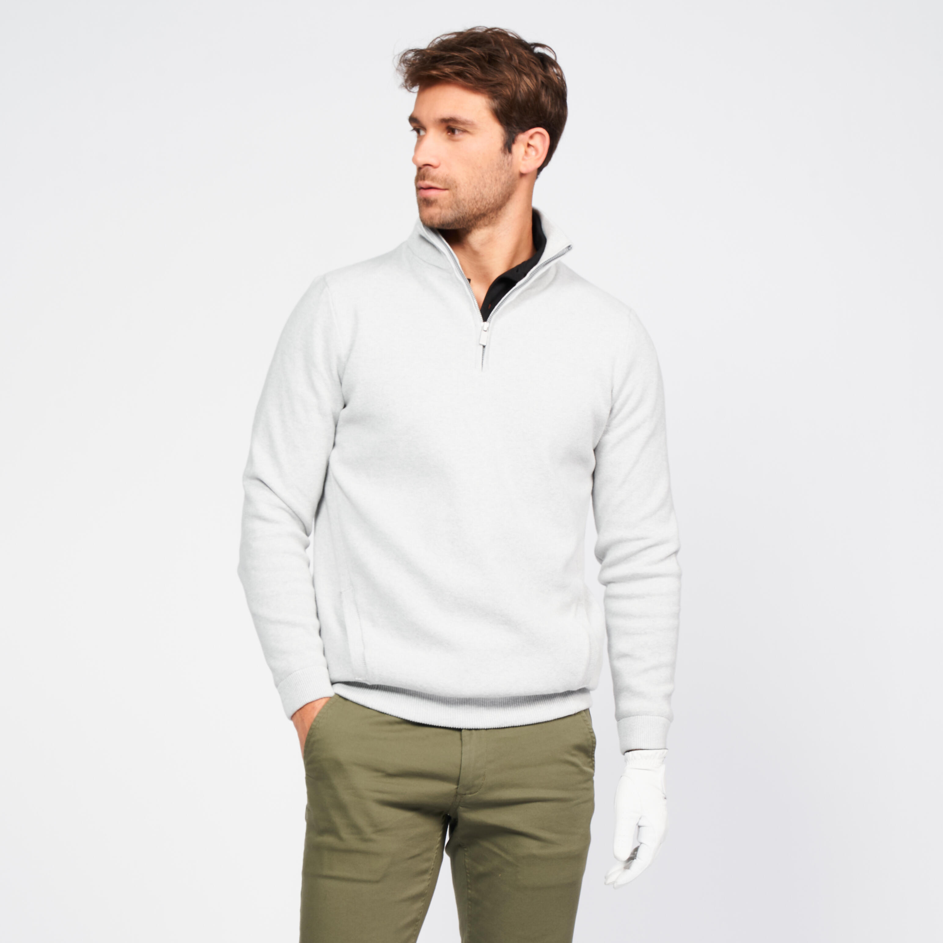 pull golf 1/2 zip coupe-vent homme - mw500 gris - inesis