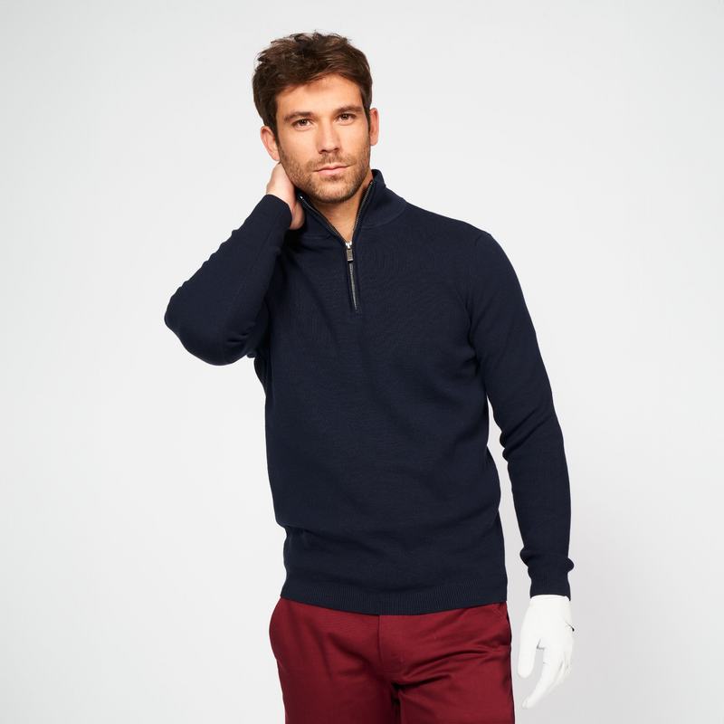 Pull golf 1 2 zip Homme MW500 marine pour les clubs et collectivites Decathlon Pro