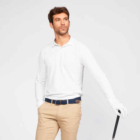 Bela moška polo majica z dolgimi rokavi za golf MW500 