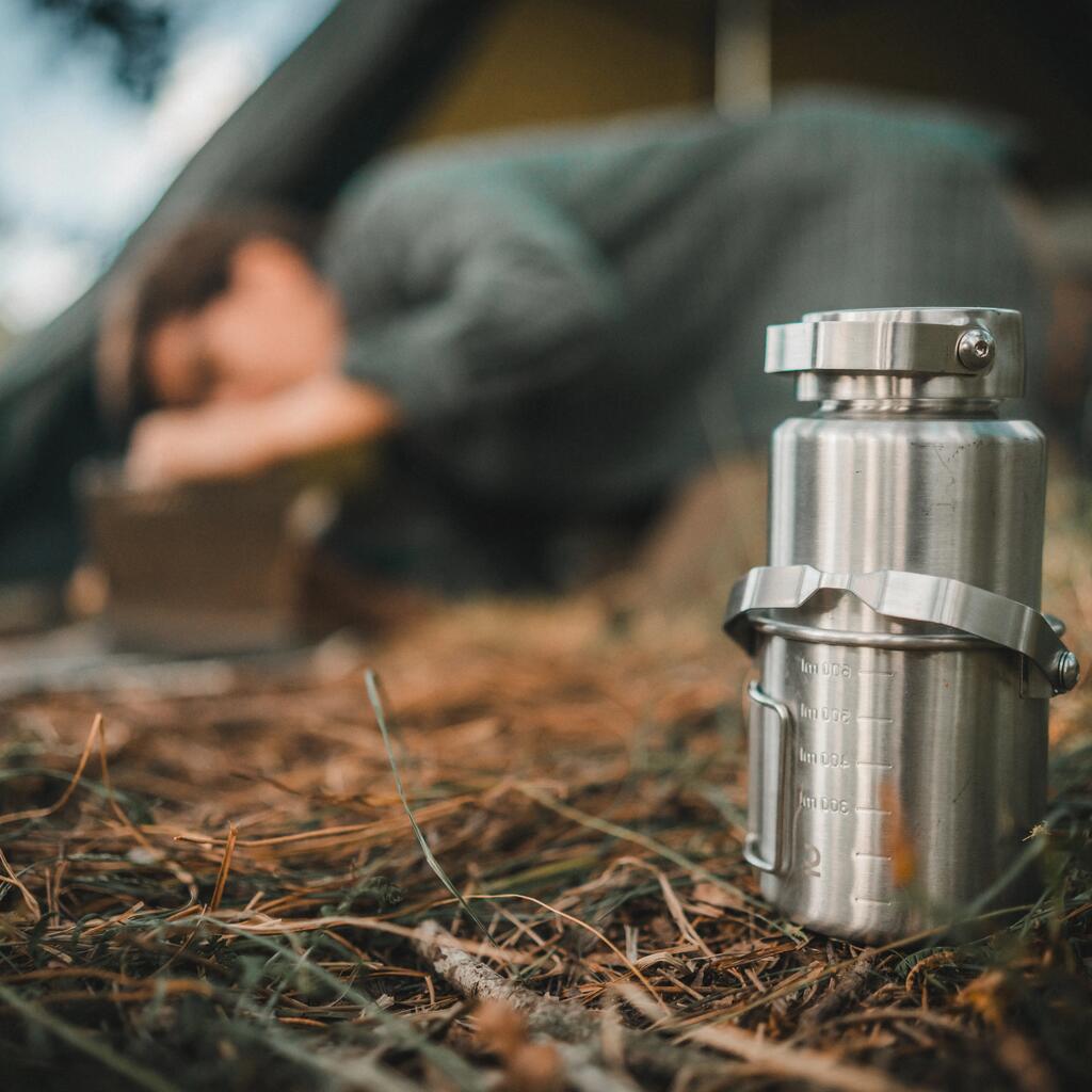 Trinkflasche Bushcraft 1 l Schraubverschluss rostfreier Stahl grau 