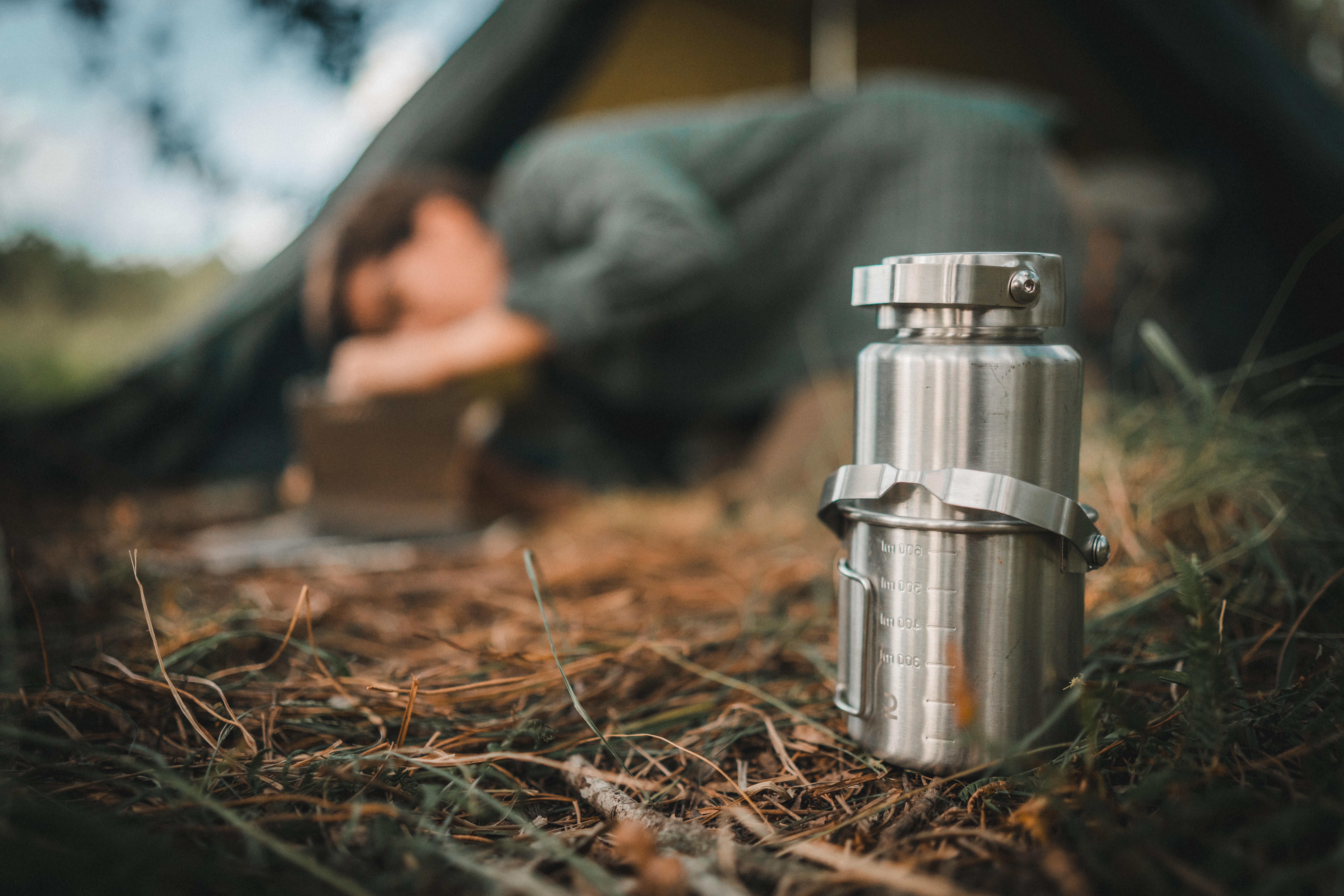 Water Bottle with Screw Cap Stainless Steel 1 L - Bushcraft Grey - SOLOGNAC
