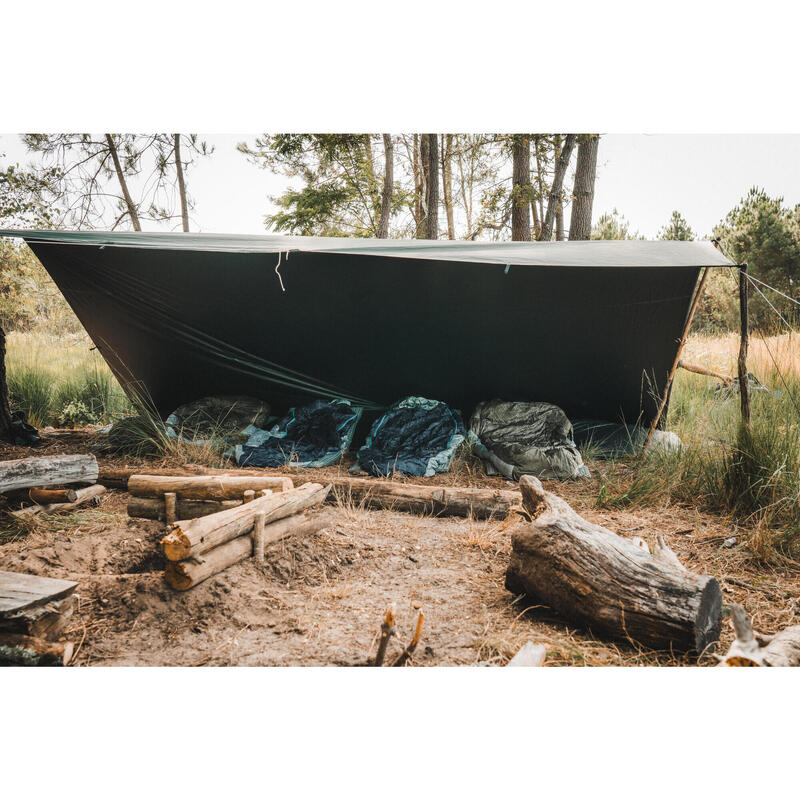 Ponyva, 4x4 m, vízhatlan, bushcrafthoz és bivakoláshoz
