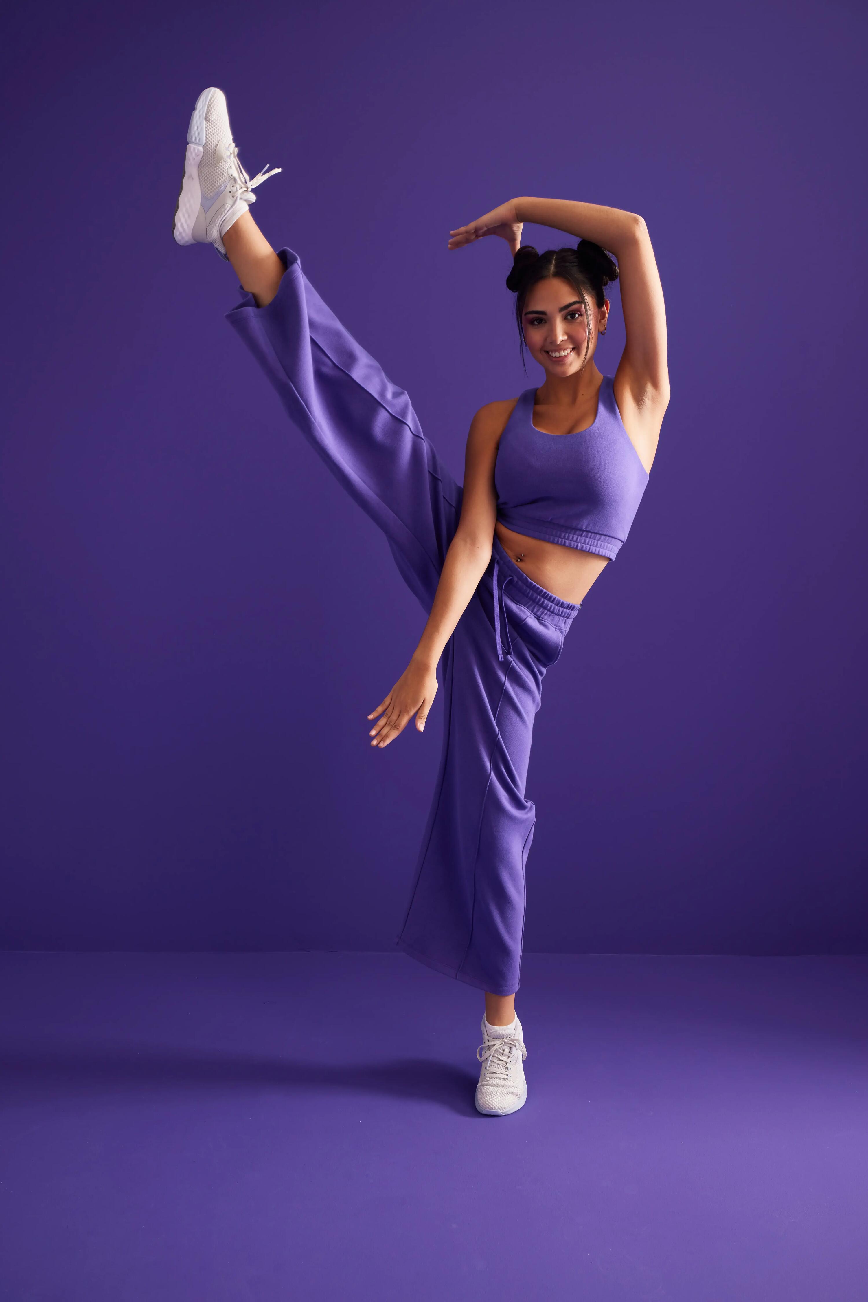 Women's Wide-Leg Jersey Fitness Bottoms 520 - Purple 7/10