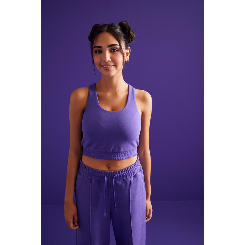 Débardeur crop en molleton fitness femme - 520 violet