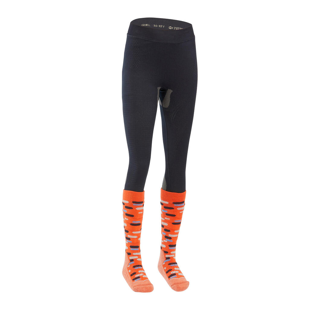 KIDS’ SKI BASE LAYER BOTTOMS - BL 500 SEAMLESS - BLUE & SAND