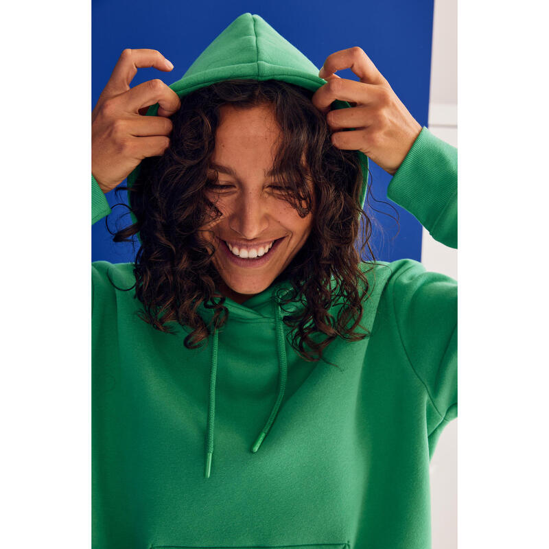 Sweatshirt Quente com Capuz Fitness Mulher 500 Verde
